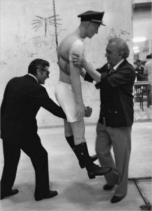 Marcello Mastroianni in Federico Fellini na snemanju filma Mesto žensk. 1979 g